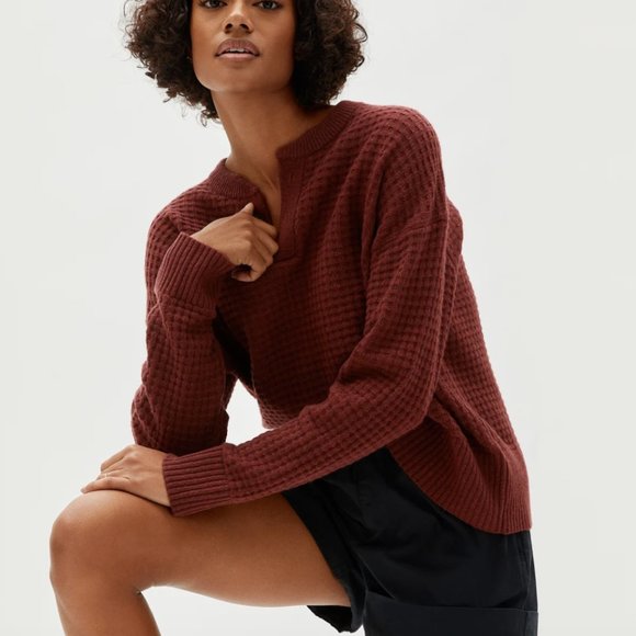 Everlane Sweaters - Everlane The Belgian-Waffle Henley ReCashmere Red